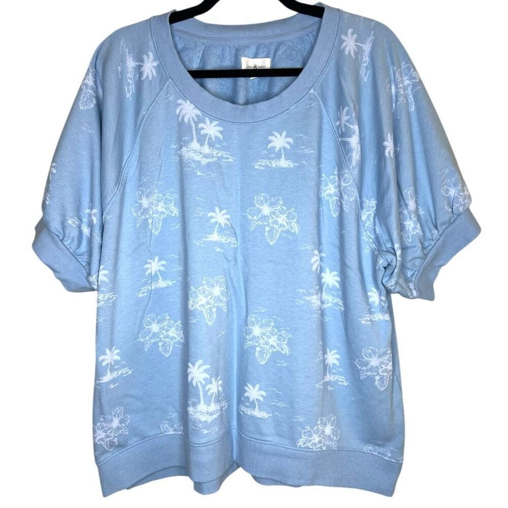 Lou & Grey Blue Floral Palm Tree Lounge Set Top & Shorts XXL